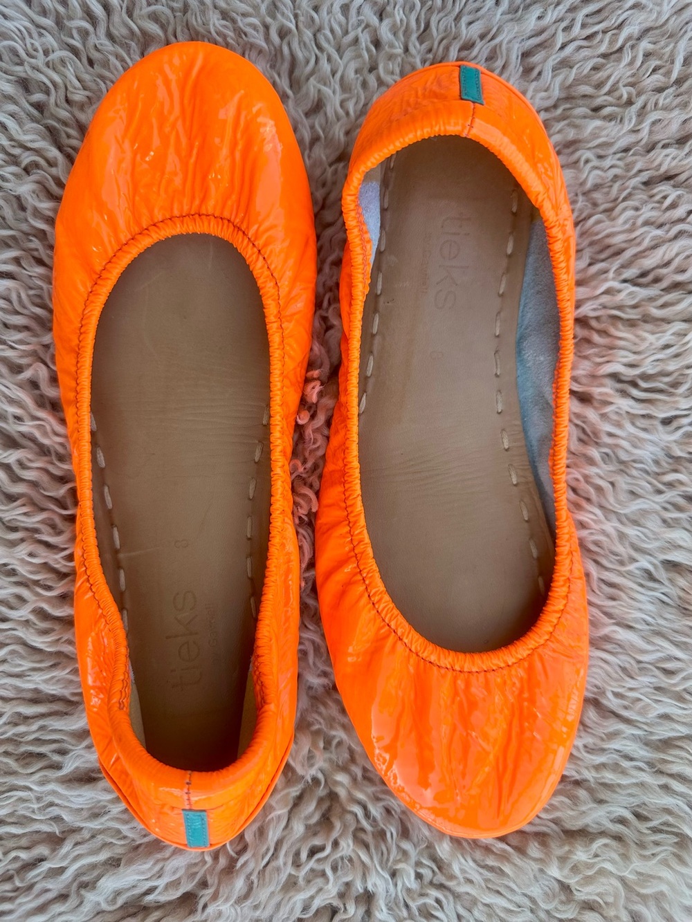 Tieks Gavrieli Patent Leather Folding Ballet Flats Rare OUTRAGEOUS ORANGE Sz 8